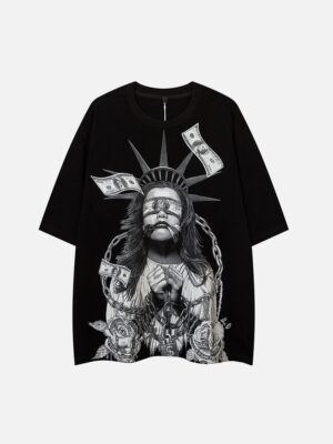 Chained Statue of Liberty and Cash Print T-shirt