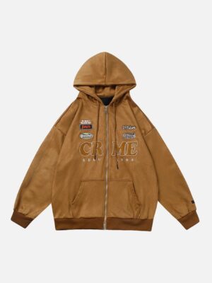 Street Letter Embroidery Cardigan Sweatshirt