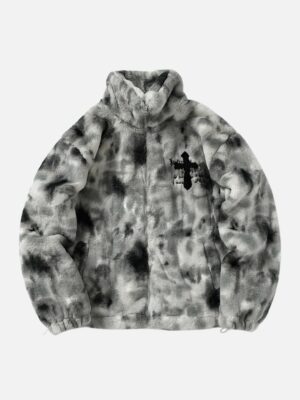 American Vintage Tie-dye Gradient Plush Embroidered Lambswool Jacket - 1558