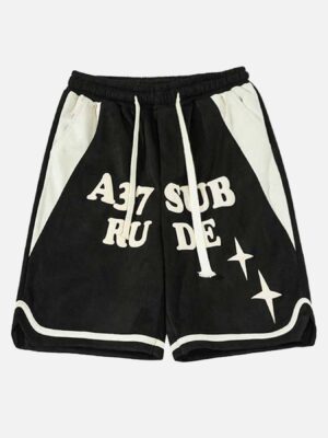 Suede Letter Embroidery Shorts
