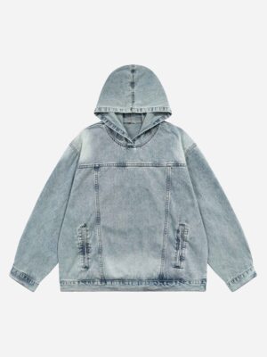 High Street Washed And Worn Denim Hoodie - 1464